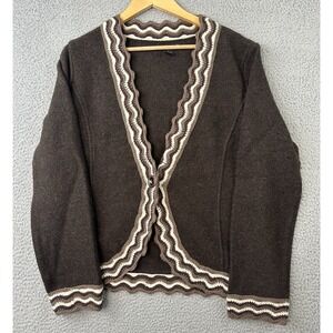 Willi Smith Cardigan Sweater Womens Large Brown Boiled Wool One Button Knit